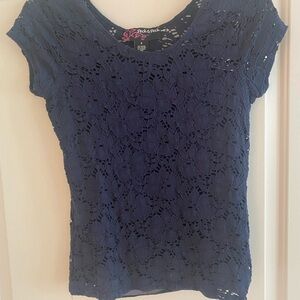 Peck & Peck Navy Lace Short Sleeve Top